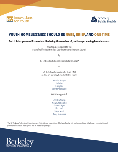  Reducing the number of youth experiencing homelessness  (2019)